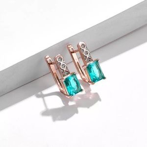 14K Rose Gold Plated Green & White CZ Earrings